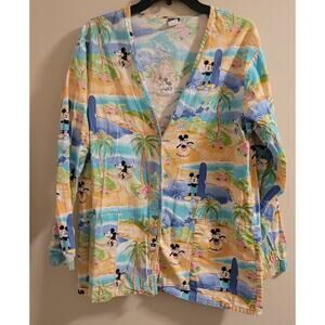 Vintage Disney Scrub Mickey Minnie Mouse Jacket Long Sleeve Size S Beach Scene